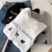 新款 t恤女2023夏季 印花圆领宽松百搭休闲上衣潮 字母猫咪短袖 美式