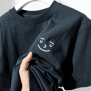 2023新款 t恤男女夏季 笑脸印花宽松重磅上衣 复古咔叽印花短袖 美式