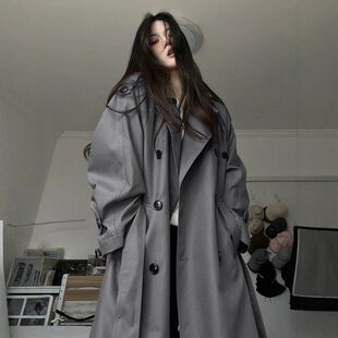 灰色风衣外套女中长版2025秋季新款高级感双排扣英伦风小个子大衣