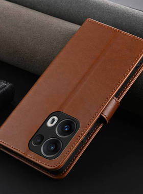 适用OPPOReno13手机壳Reno13Pro翻盖式皮套全包边防摔男士女款新品带盖支架双面外壳PKK/PKM110侧翻男女5G