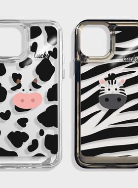 奶牛纹苹果15promax手机壳iphone14情侣保护壳13mini亚克力12斑马11黑色高级感xsmax卡通xr创意8p适用华为p60