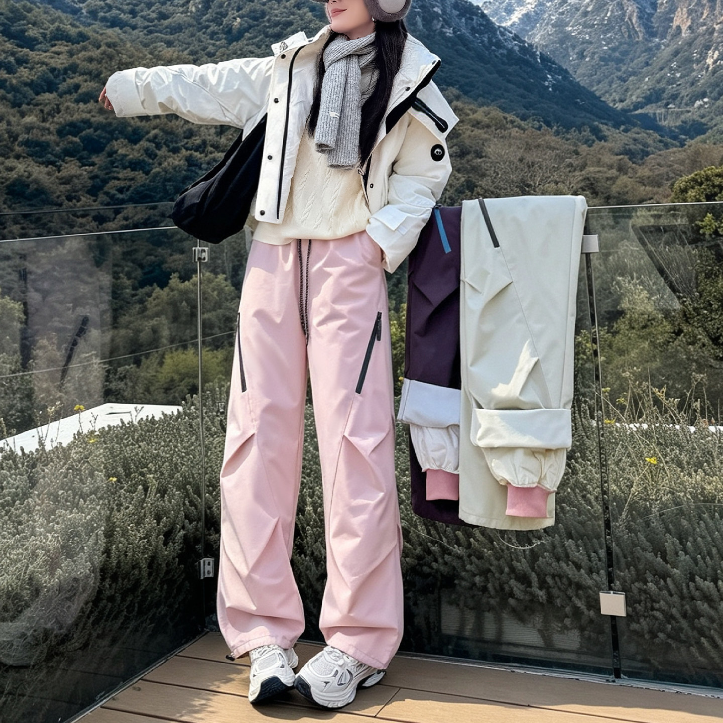 内胆可拆卸冲锋羽绒裤女冬季学生外穿白鸭绒防水防寒东北滑雪棉裤