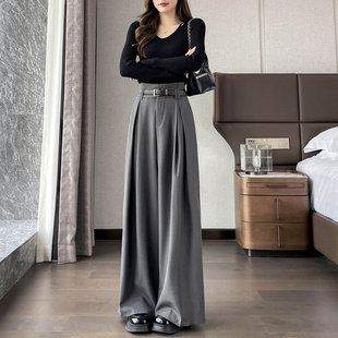 高腰高级感垂感宽松直筒裤 女春秋2026新款 裤 黑色阔腿西装