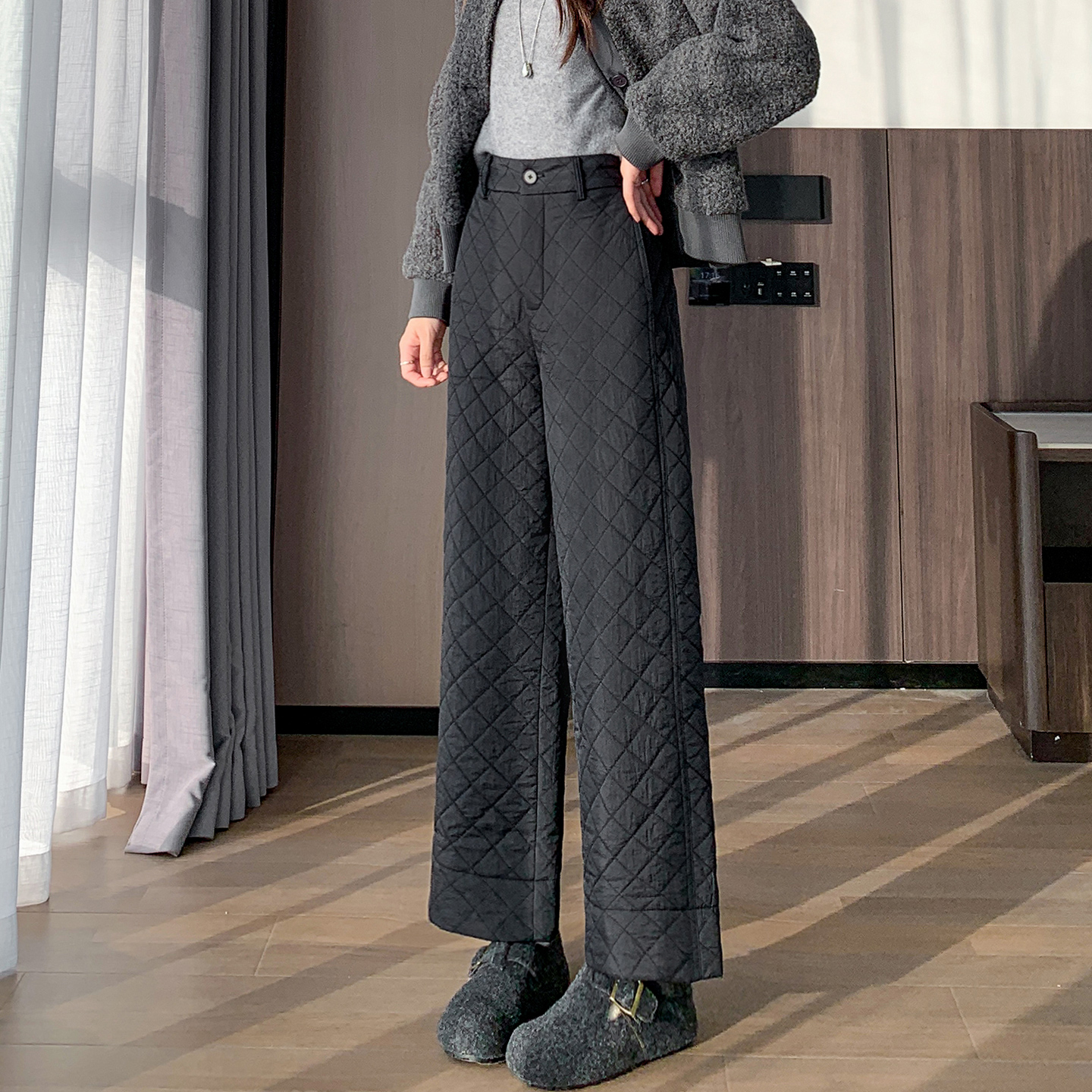 直筒棉裤女外穿冬季新款小个子