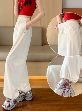 黄色阔腿弯刀裤女春季2026新款高腰束脚两穿窄版运动卫裤香蕉裤子