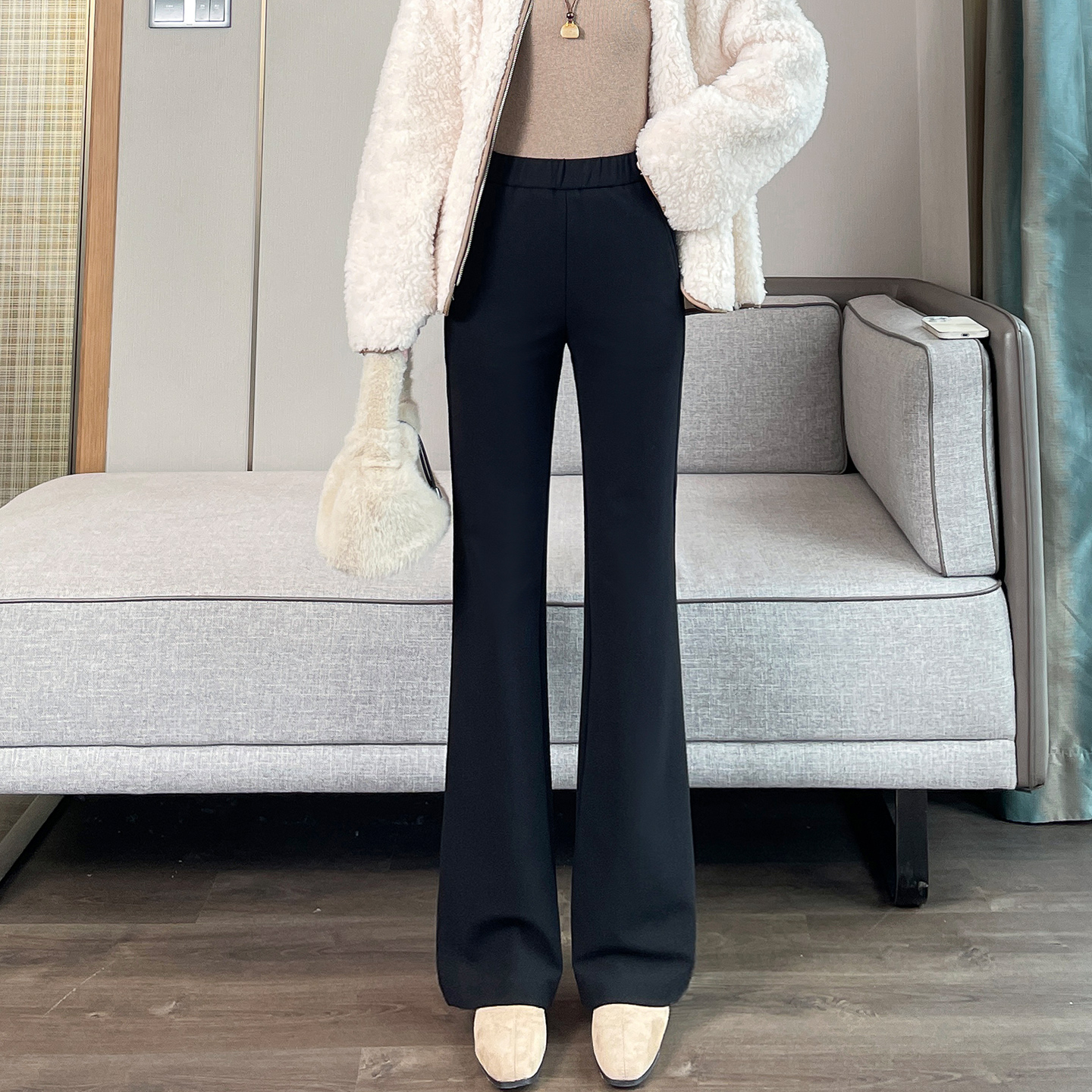 加绒针织微喇裤女冬季2025新款