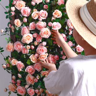 仿真玫瑰花空调管道装 饰花藤条遮挡缠绕藤蔓植物吊顶墙面造景假花