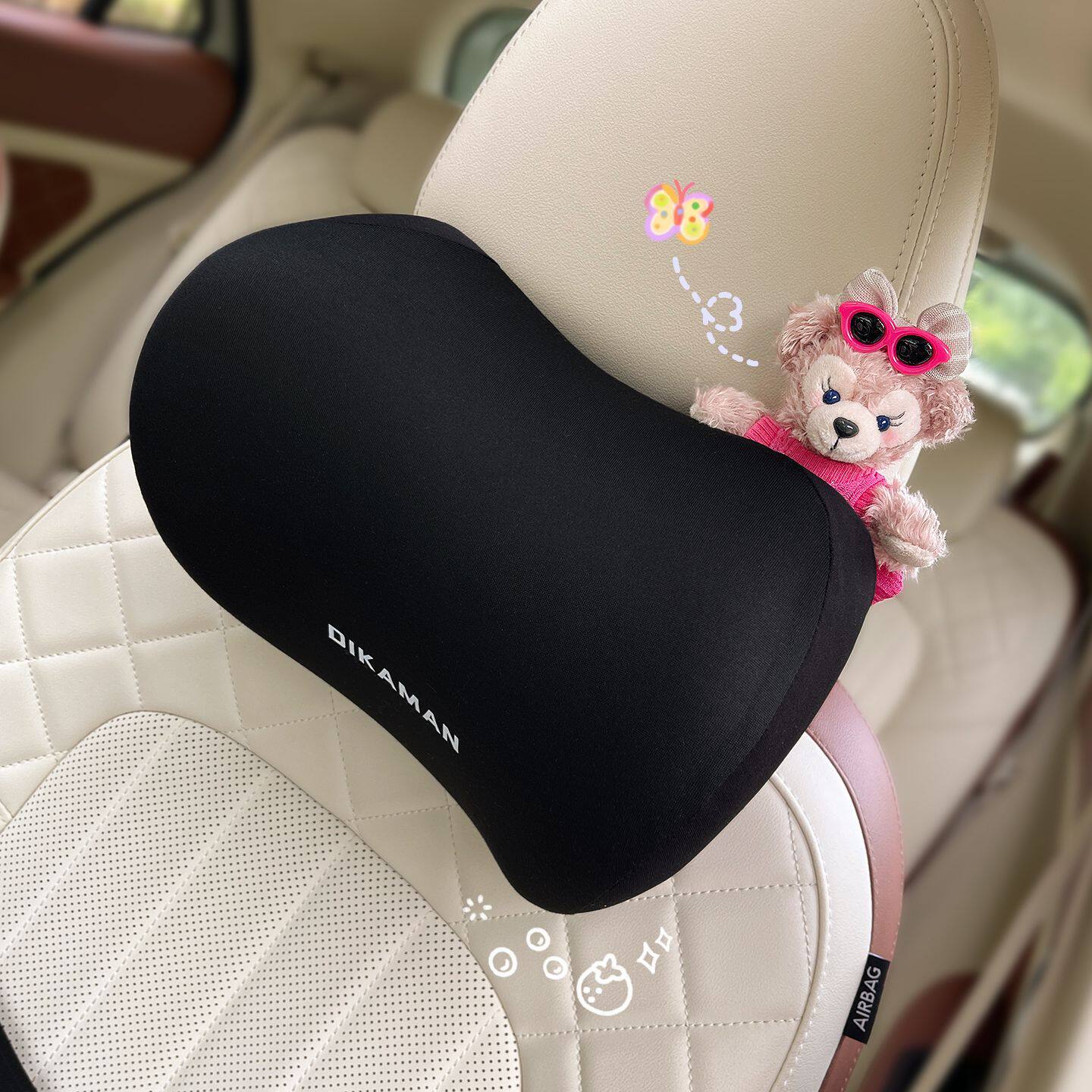 2025新款玫玫公仔汽车头枕护颈枕记忆棉车载腰靠车内靠垫护腰抱枕