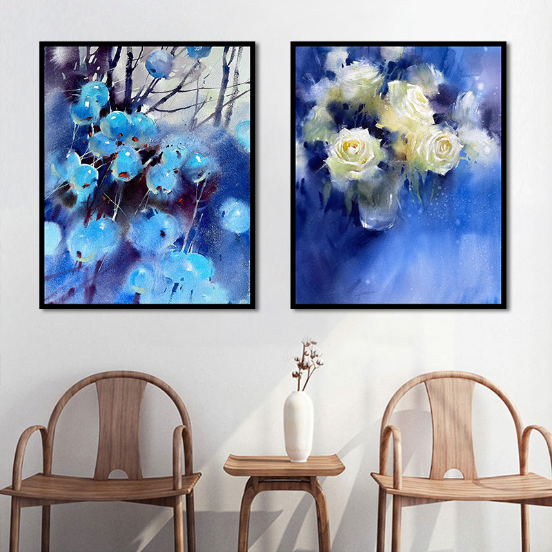 水彩城市街景现代简约ins插画手绘涂鸦diy数字油画卧室走廊装饰画