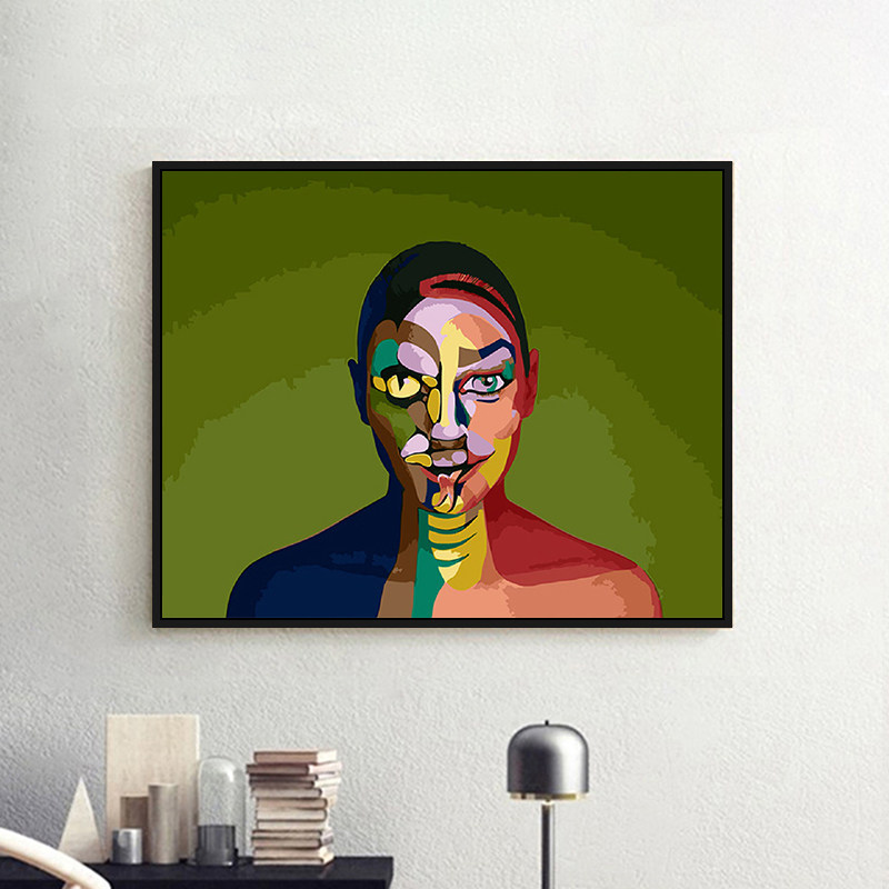成人手工填色梵高风格抽象画diy数字油画 人物涂鸦创意玄关装饰画