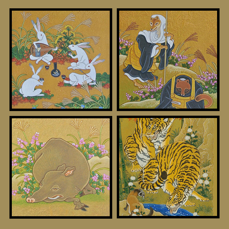 国风动物插画ins卡通挂画diy数字油画手绘丙烯画带框卧室装饰壁画图片