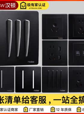 汉顿个性墙壁开关插座面板创意双控USB空调电话空白C3黑色白键86