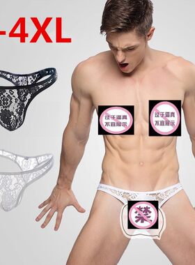 欧美爆款男士低腰蕾丝性感三角裤透明情趣丁字裤同志内裤S-4XL