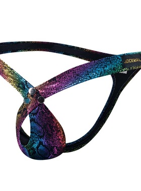 JOCKMAIL 男内裤性感蛇纹彩虹男丁字裤 缕空吊环情趣丁字裤比基尼