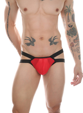 CLEVER-MENMODE低腰弹力男士丁字裤U凸拼色镂空冰丝性感内裤欧码