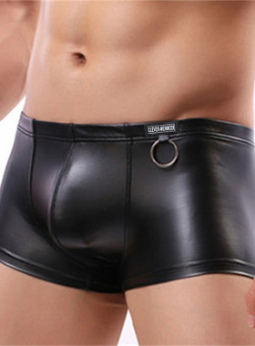 CLEVER-MENMODE男士仿皮性感平角裤低腰漆皮金属装饰环内裤现货