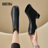 靴女鞋 2025冬季 新款 大东时装 时尚 优雅粗跟中跟后拉链方头D0006