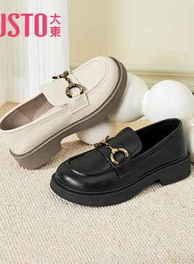 大东单鞋女鞋春季新款休闲圆头套脚马蹄扣粗跟小皮鞋懒人鞋2715