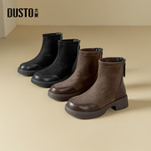 靴女鞋 2025年冬季 新款 大东时装 时尚 粗跟中跟后拉链圆头黑色短筒靴