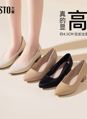 大东通勤鞋女鞋2025秋季新款粗跟中跟套脚尖头浅口单鞋C0049