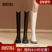 新款 大东骑士靴女鞋 2025冬季 高跟粗跟圆头后拉链厚底小轻靴D1149A