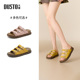 新款 2025夏季 休闲平底中跟套脚皮带饰扣露趾X1128 女鞋 大东勃肯鞋