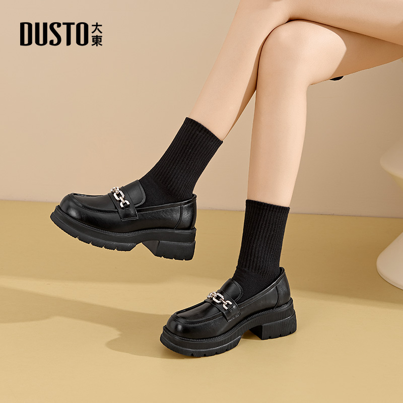 大东dd粗跟乐福鞋女2025新款秋季鞋子通勤百搭单鞋厚底小皮鞋女鞋