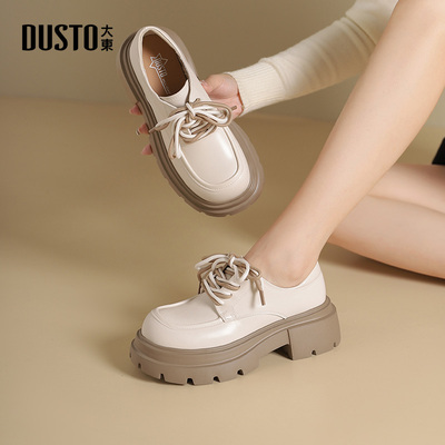 乐福鞋休闲简约粗跟高跟系带