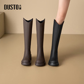 新款 大东骑士靴女鞋 2025年冬季 粗跟高跟黑色长筒靴舒适小V靴D0157