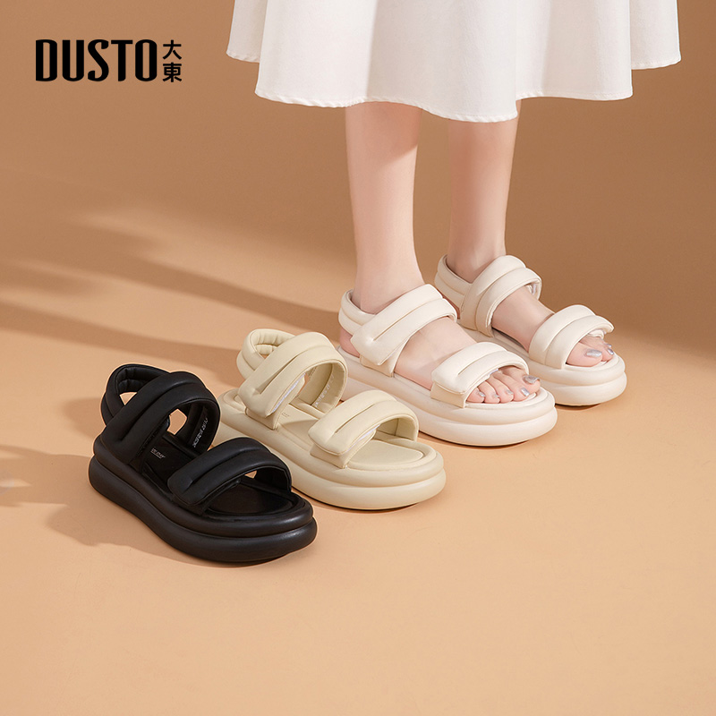 大东运动凉鞋女鞋2025夏季新款休闲平底中跟魔术贴结构变化X0218