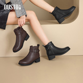 大东时装 粗跟中跟侧拉链圆头黑色金属扣冬靴 新款 靴女鞋 2025年冬季