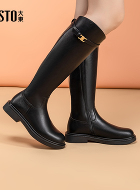 大东骑士靴冬季新款长筒靴加绒保暖时尚中跟长靴女D0197