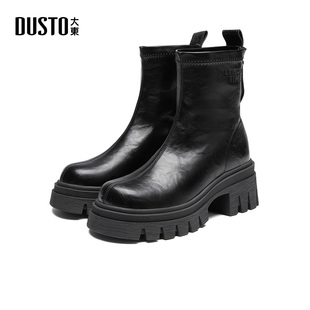 新款 女鞋 粗跟高跟圆头后拉链图案1601A 靴2025年冬季 大东S时装