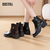 大东时装 简约粗跟高跟侧拉链圆头饰扣D1636 新款 靴女鞋 2025年冬季