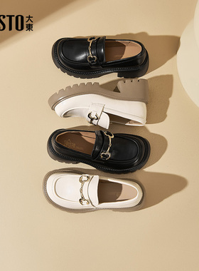 大东乐福鞋女鞋2025秋季新款时尚休闲甜美粗跟高跟套脚圆头Q0128