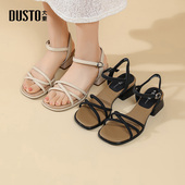 大东一字带凉鞋 简约粗跟中跟一字扣饰扣X0053 新款 女鞋 2025夏季