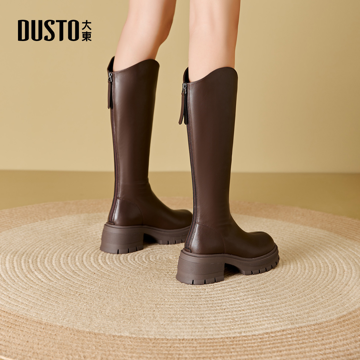 大东dd长筒靴女厚底2025新款秋冬复古v口骑士靴瘦瘦靴高筒女靴子