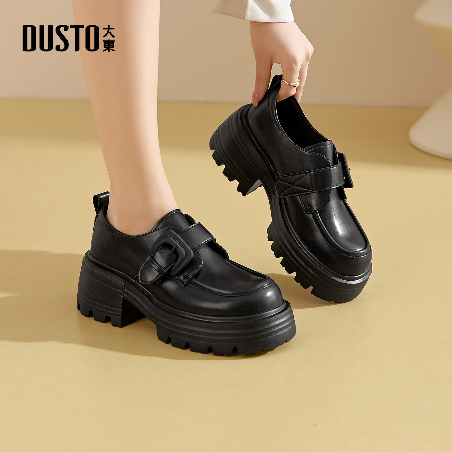 乐福鞋时尚休闲优雅粗跟高跟套脚