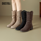时尚 大东时装 新款 2025年冬季 粗跟中跟圆头侧拉链中筒D0008 靴女鞋