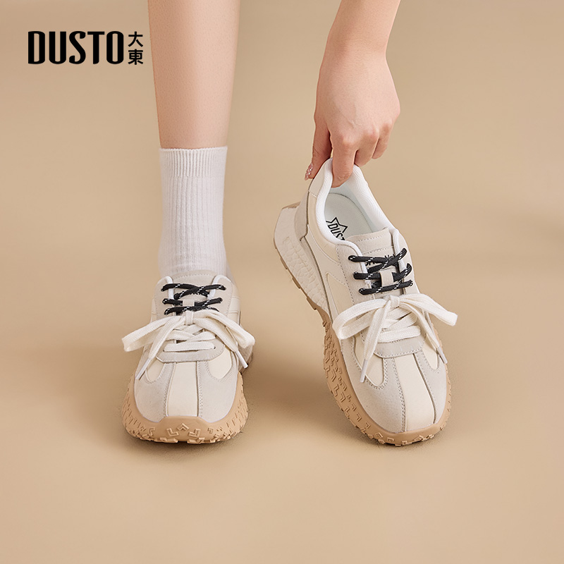 大东阿甘鞋女鞋2025春秋季新款休闲平底低跟系带材质拼贴0626Z
