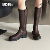 粗跟侧拉链方头舒适长筒靴 新款 大东骑士靴女鞋 2025冬季