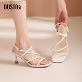 新款 2025夏季 优雅细跟高跟一字扣方头纯色0102 女鞋 大东绑带凉鞋