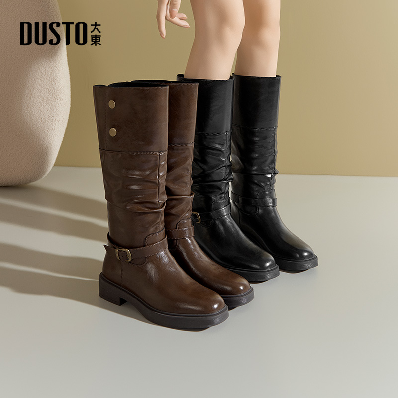 大东dd长筒靴女2025新款秋冬高筒皮靴子显瘦女靴西部美拉德骑士靴