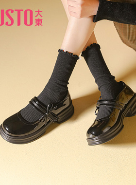 大东玛丽珍鞋女鞋2026春季新款爆款甜美中粗跟蝴蝶结漆皮单鞋1220