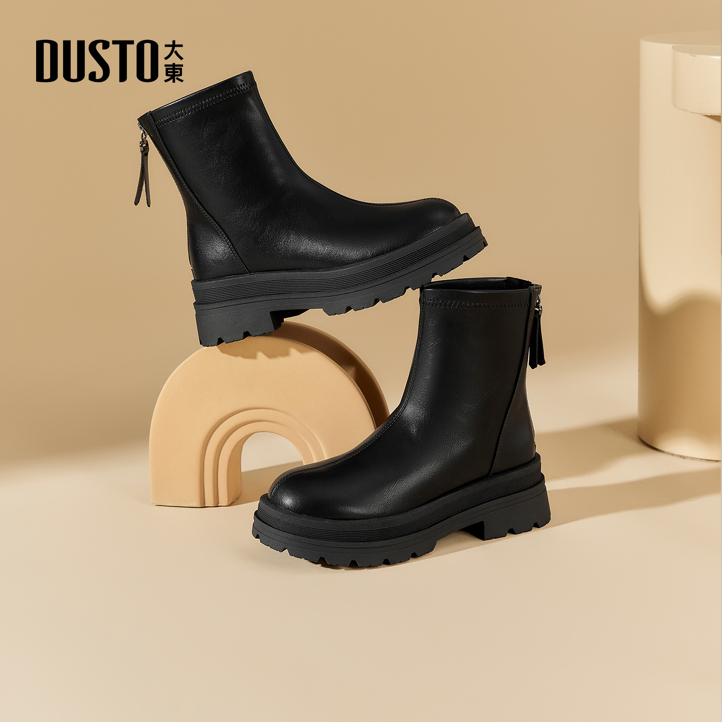 优雅时装靴圆头高跟大东