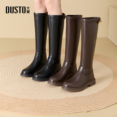 大东骑士靴女鞋2025冬季新款时尚休闲粗跟后拉链中跟圆头D0138