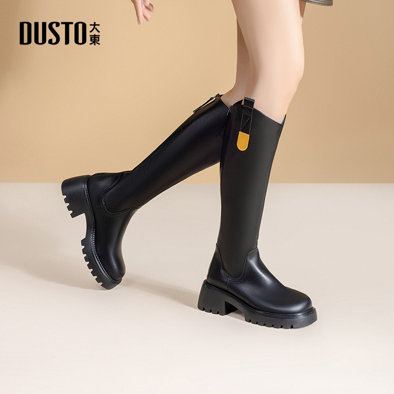 骑士靴大东时尚方头粗跟