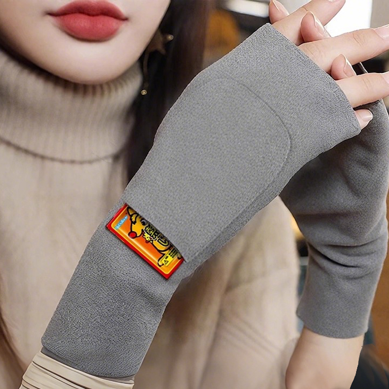 德绒加兜手套男女秋冬保暖防寒自发热双面加绒半指学生写字护手套,居家日用,保暖手套,淘宝优惠券,粉丝福利购,淘宝优惠卷