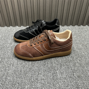 断码处理真皮复古内增高德训鞋女2025年新款百搭休闲运动阿甘单鞋