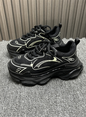 品牌撤柜运动鞋2025年春季新款真皮网布厚底显瘦潮流黑色老爹鞋女